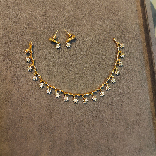 Floral Cz Drop necklace set