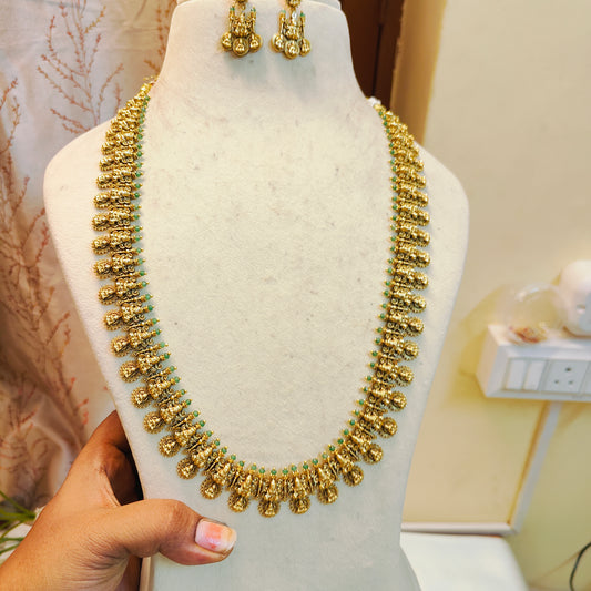 Antique lakshmi haram with green beads accents