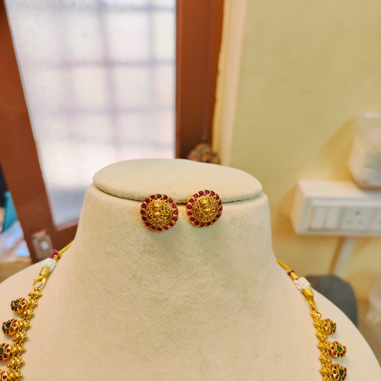 Traditional Kemp stones Mango haram with lakshmi pendant