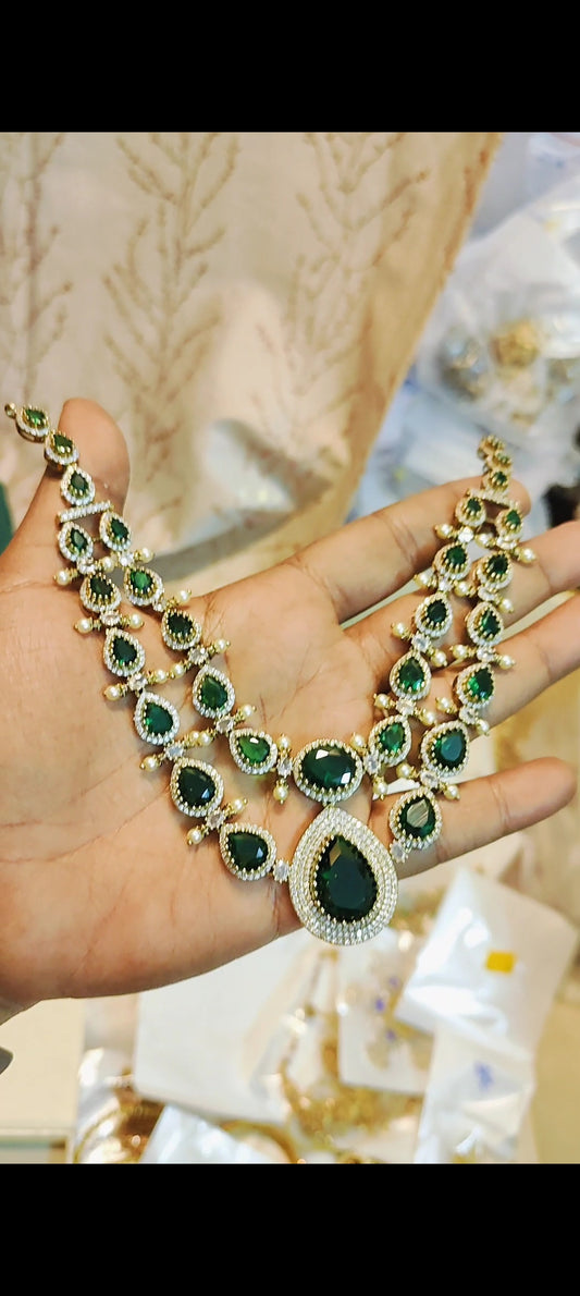 Bold emerald zirconia necklace set