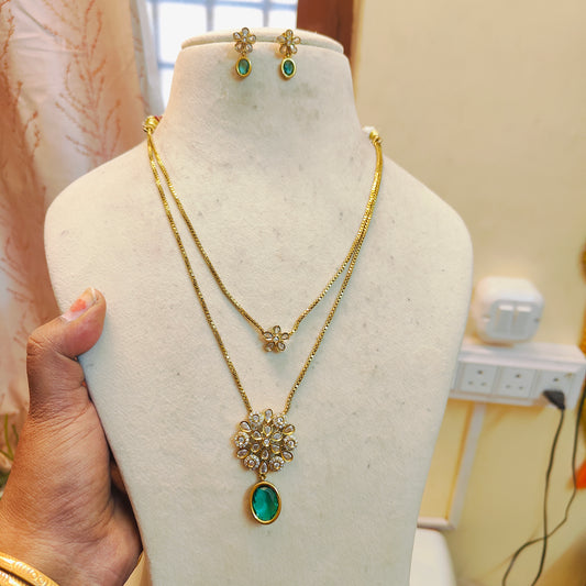 Dual layer mint green floral chain 18 inches