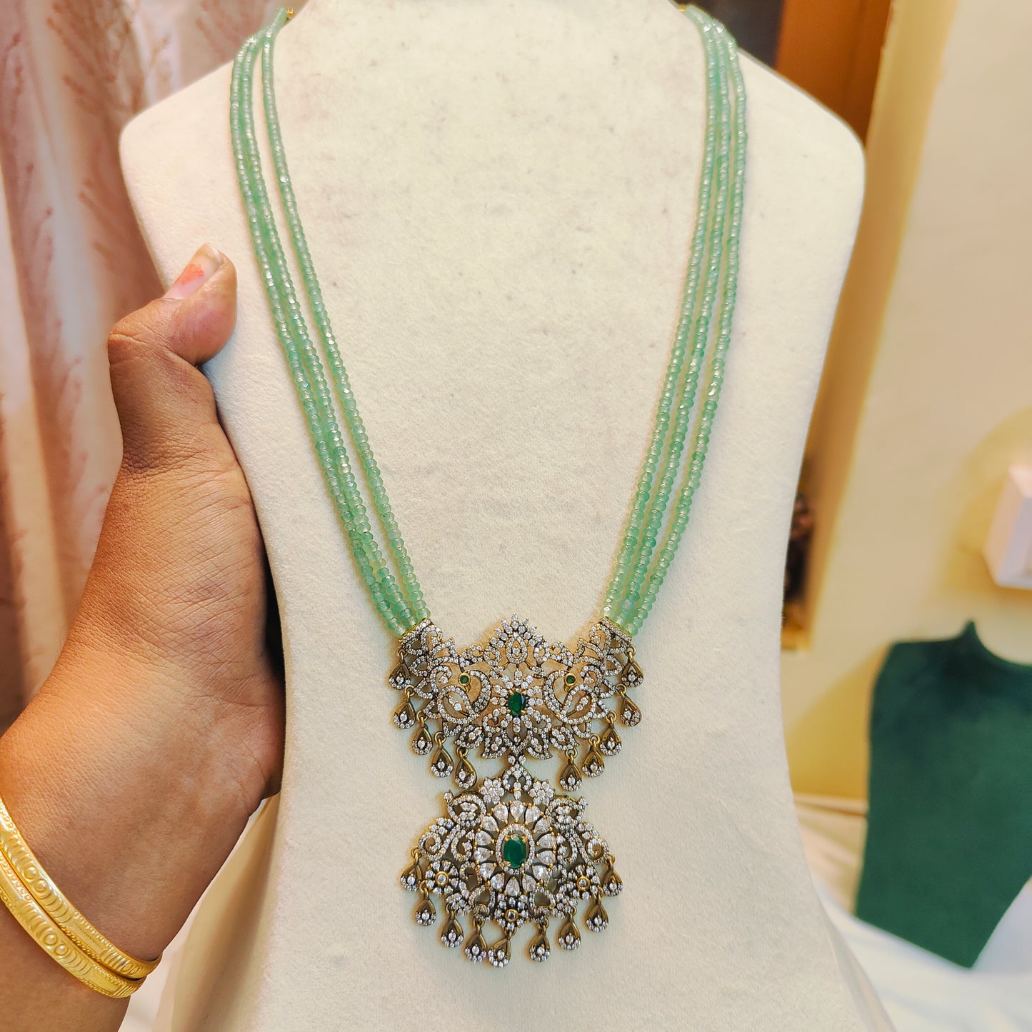 Real onyx beads chandbali style pendant
