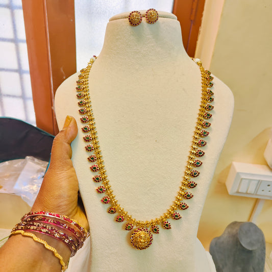 Traditional Kemp stones Mango haram with lakshmi pendant