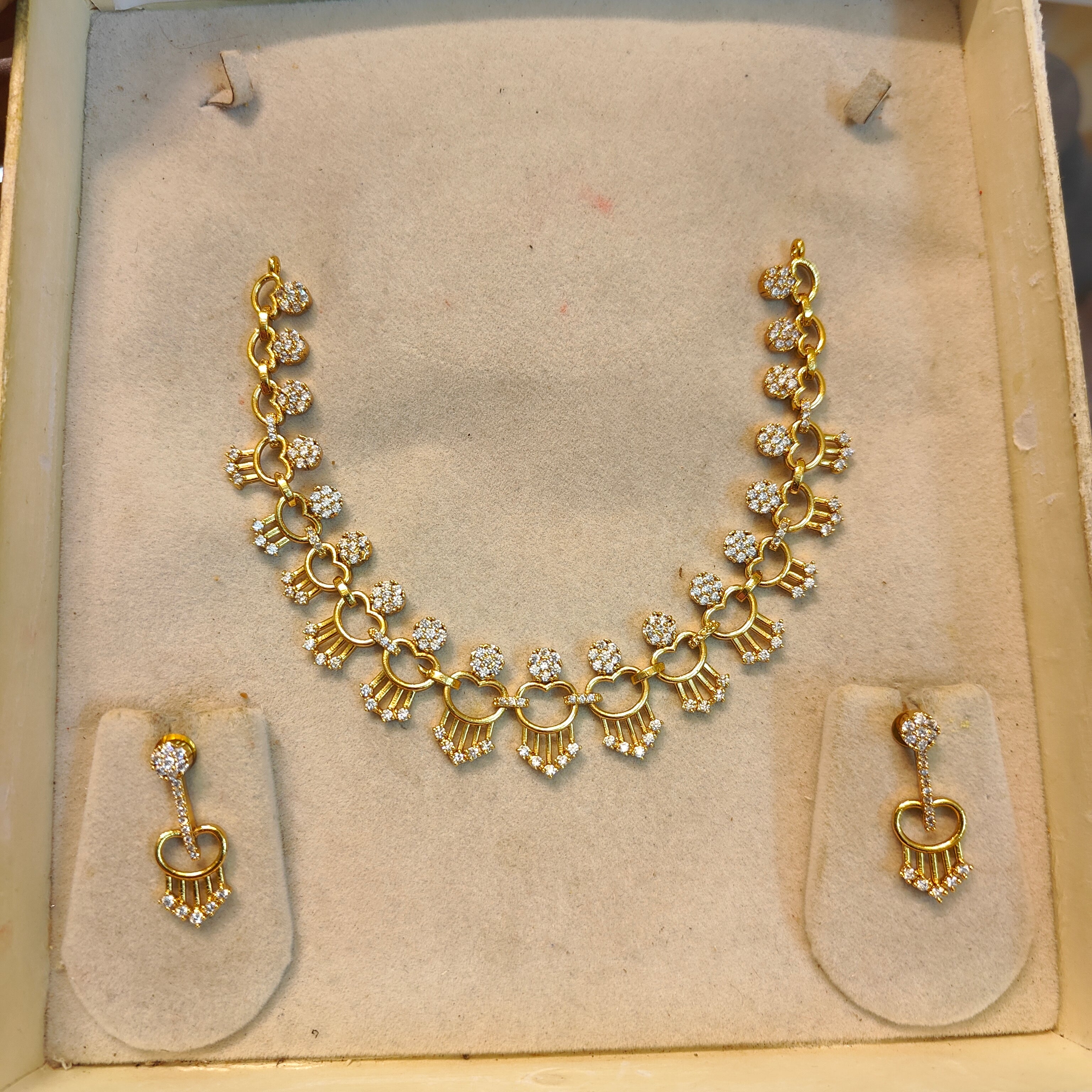 Simple Cz stone gold plated necklace set