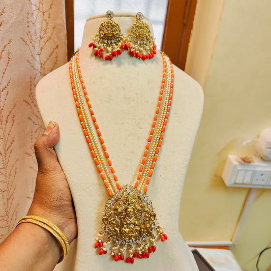 Lakshmi pendant coral beads haram