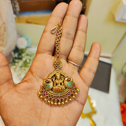 Peacock motif lakshmi maang tikka