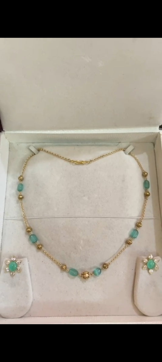 Minimalist aqua blue chain with earrings