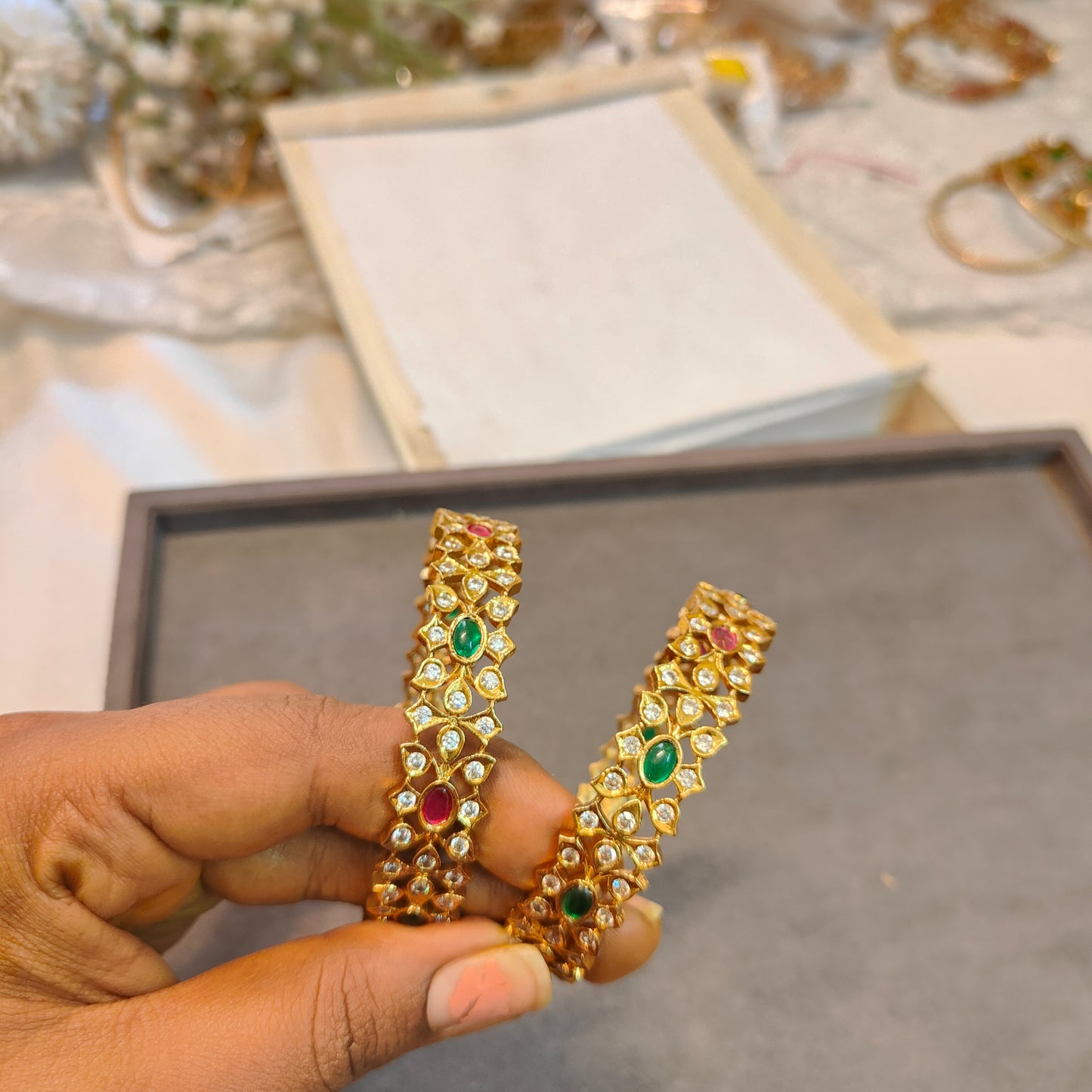 Uncut stones Gold replica bangles