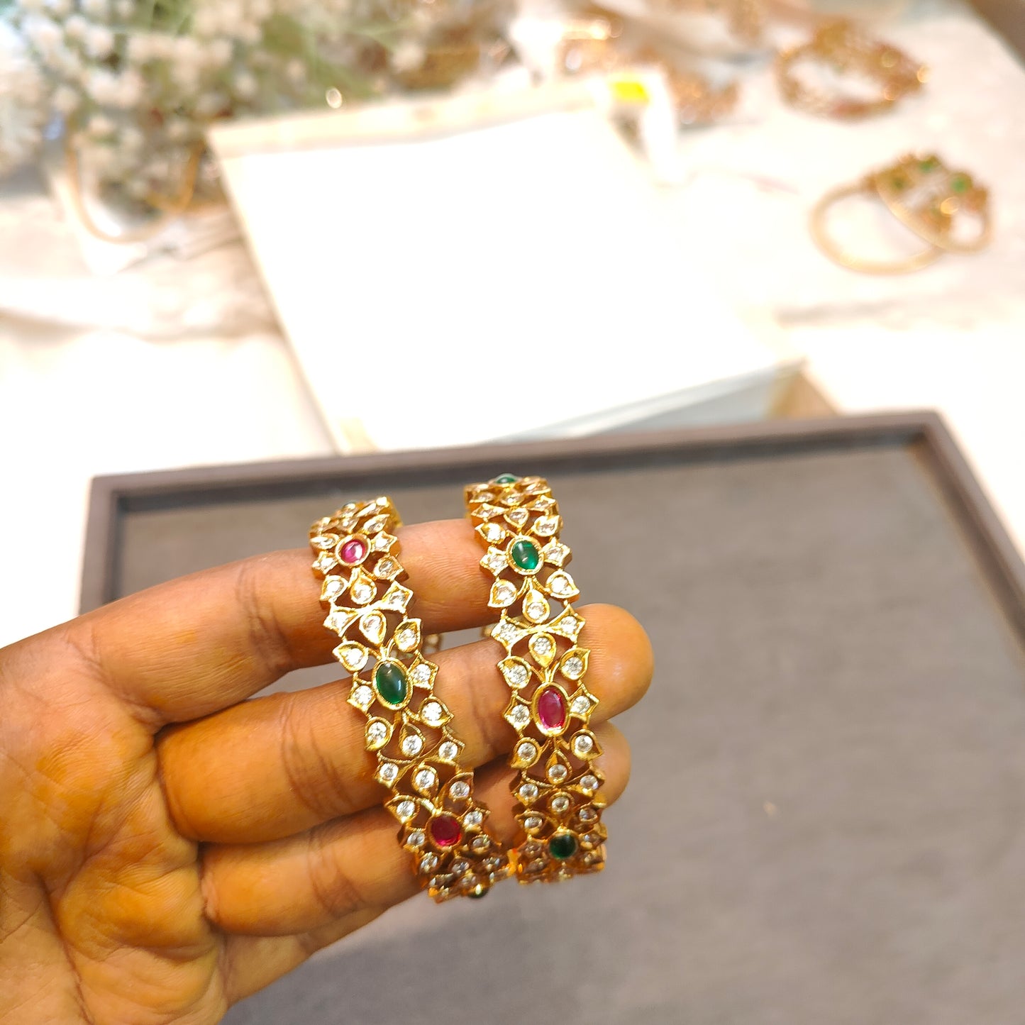Uncut stones Gold replica bangles