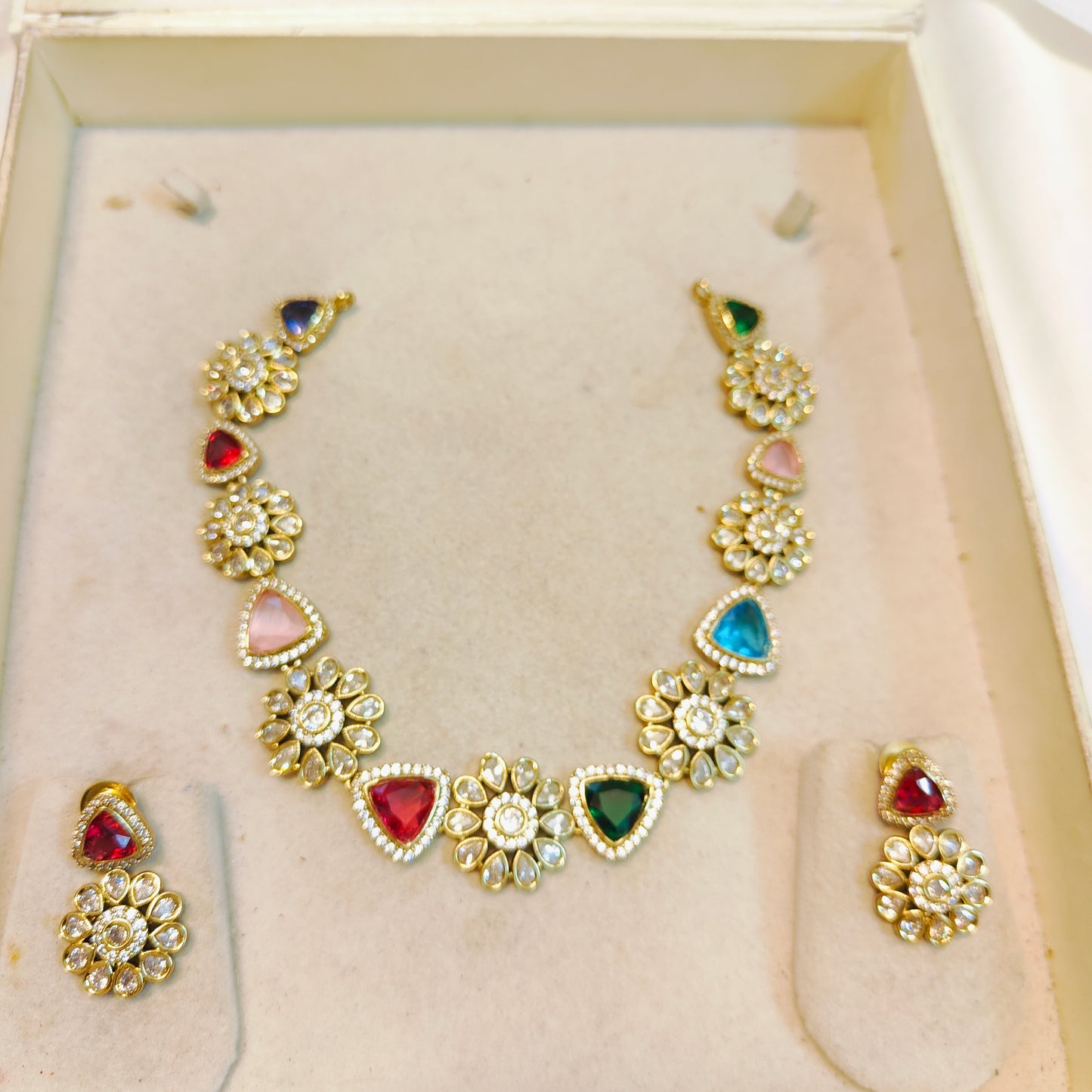 Multi-stone floral kundan neckset
