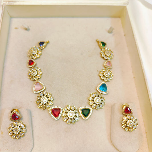 Multi-stone floral kundan neckset