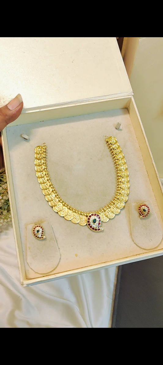 Antique lakshmi coin necklace set with ruby pendant