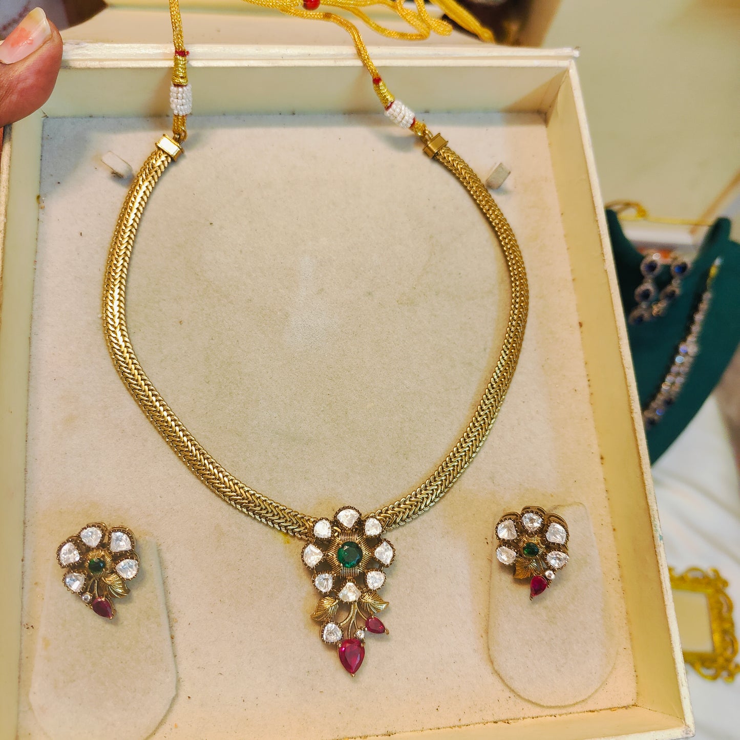 Floral Moissanite necklace set with screw back earrings