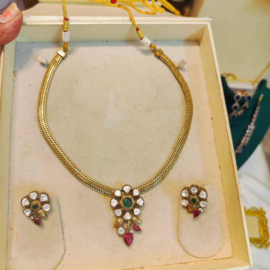 Floral Moissanite necklace set with screw back earrings