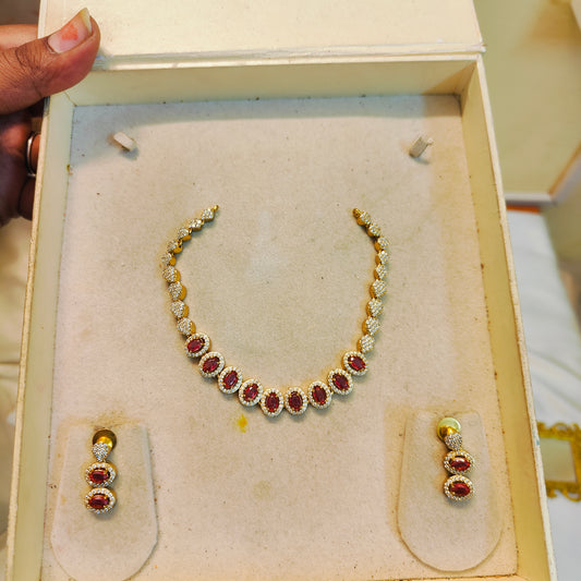 Ruby oval cz necklace set