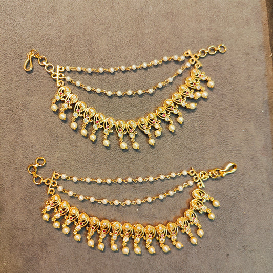 Gold antique finish pearl earchain