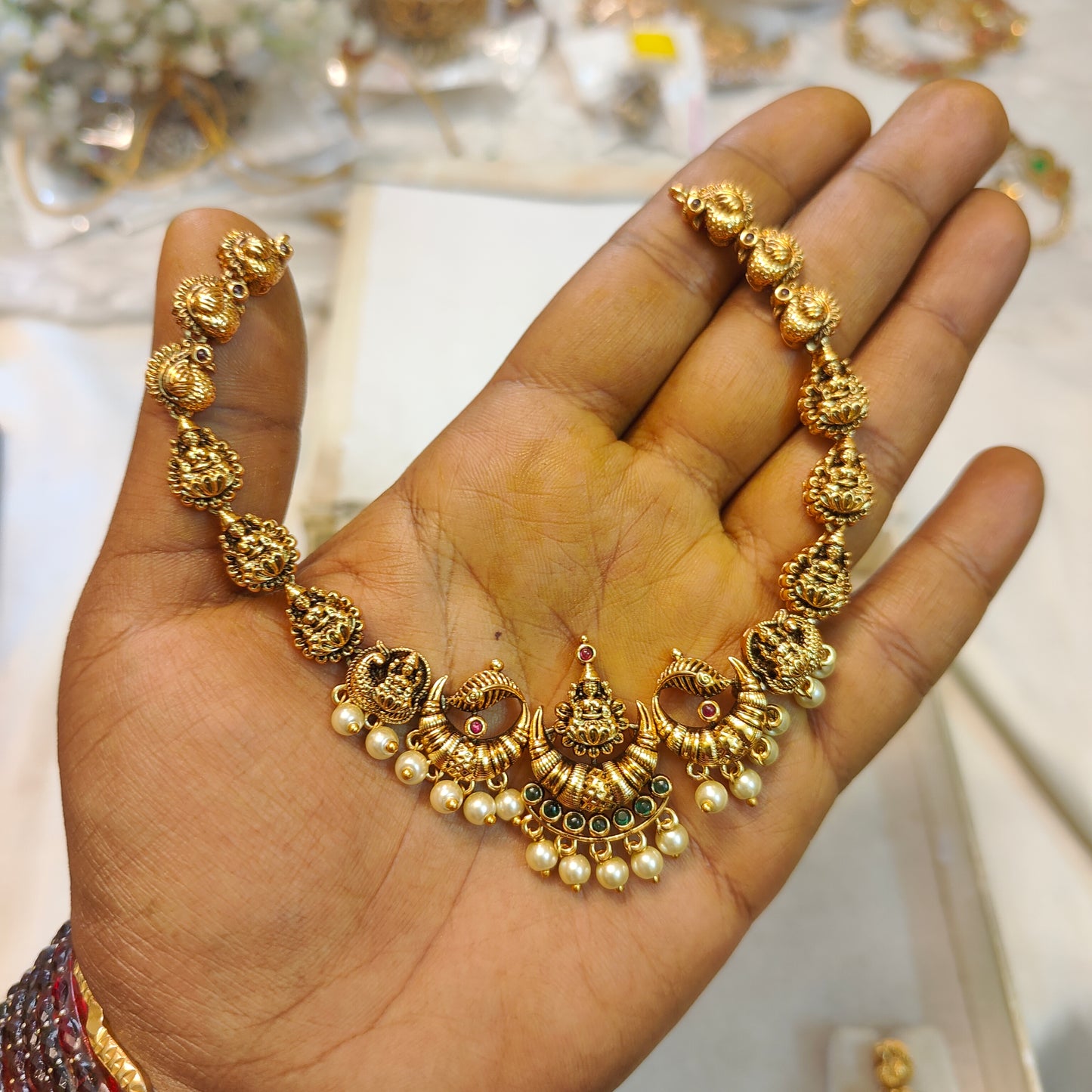 Gold antique finish Lakshmi necklace set