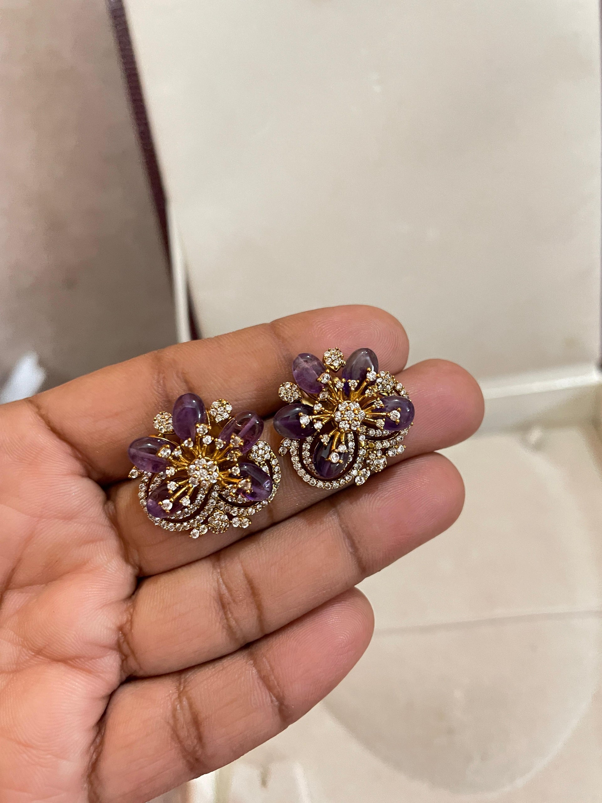 Elegant gemstone floral earrings – Kankanam South India Jewellery