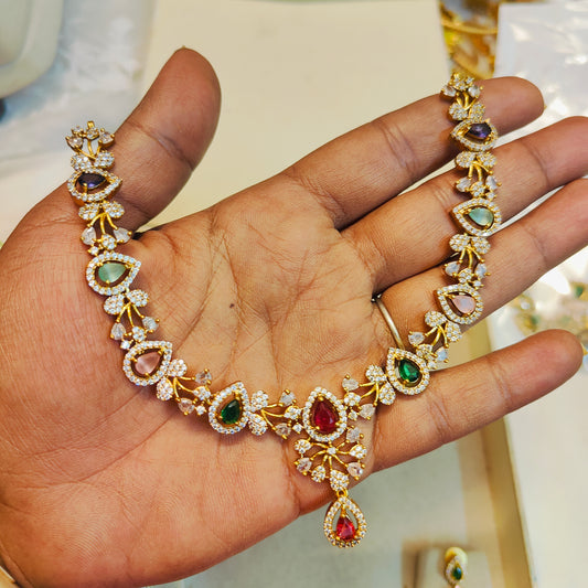 Elegant multistone gold plated necklace set