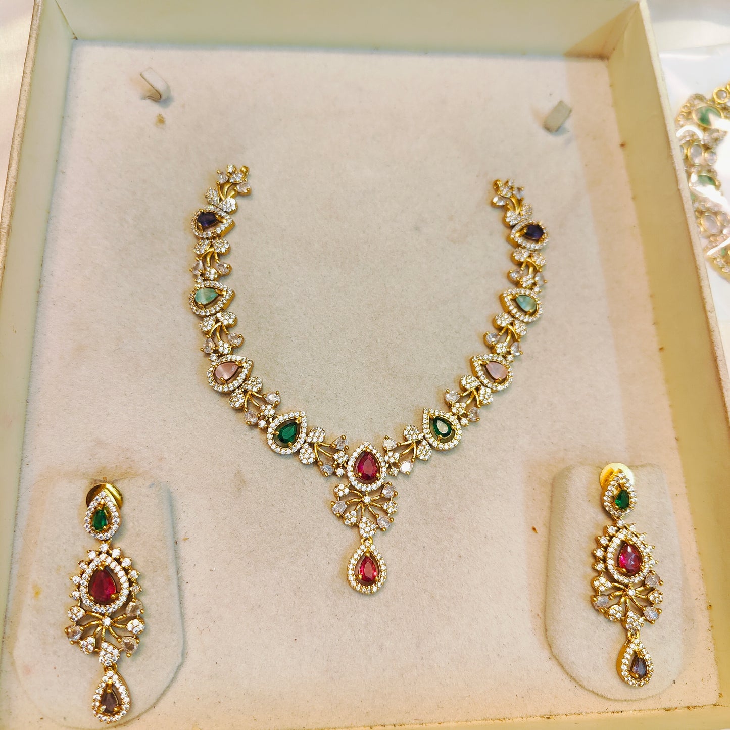 Elegant multistone gold plated necklace set