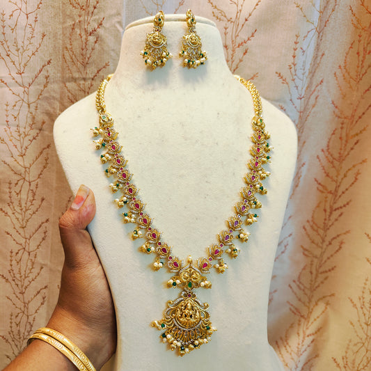 Lakshmi haram with ruby green accents