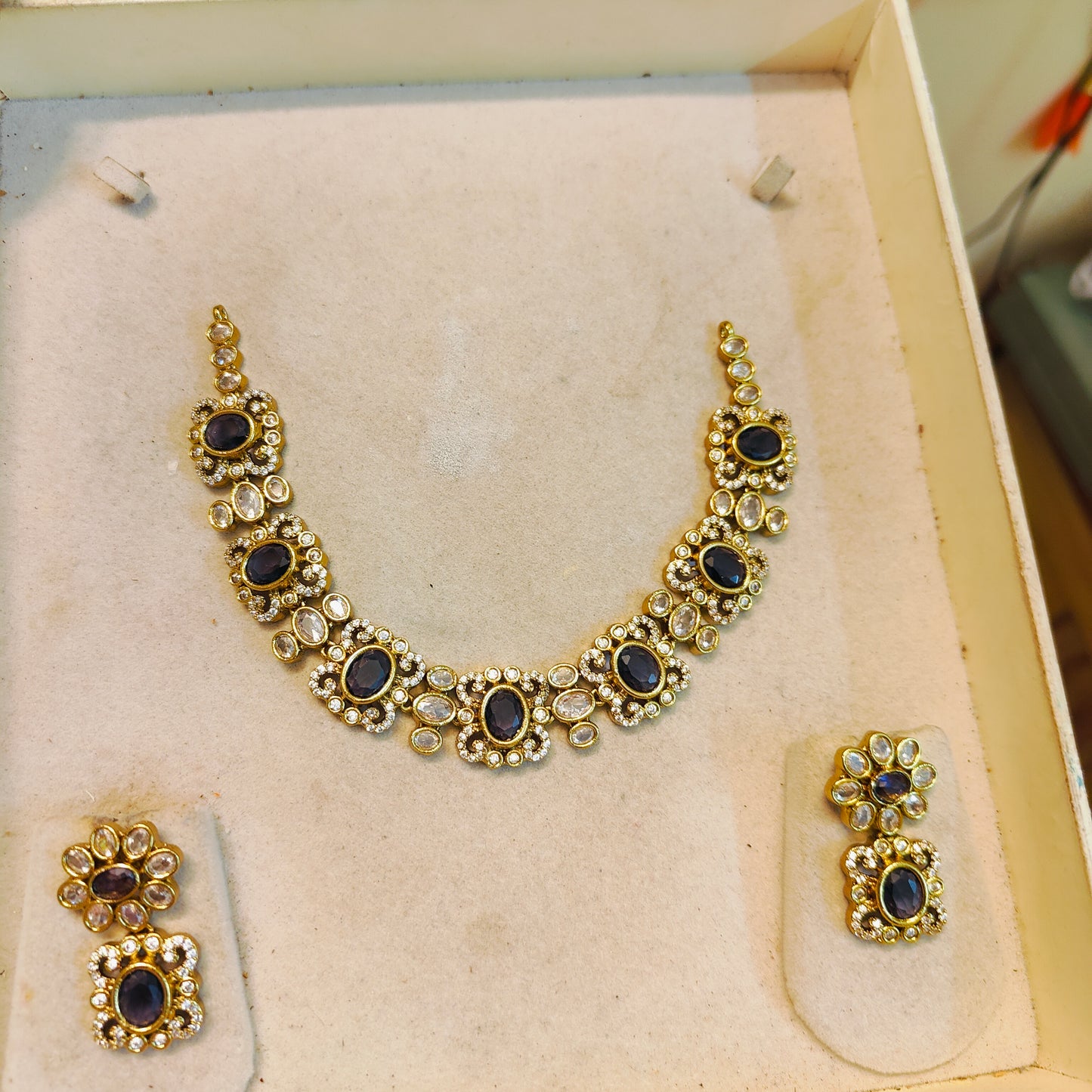 Purple cz stone gold plated necklace set