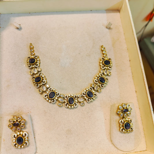 Purple cz stone gold plated necklace set