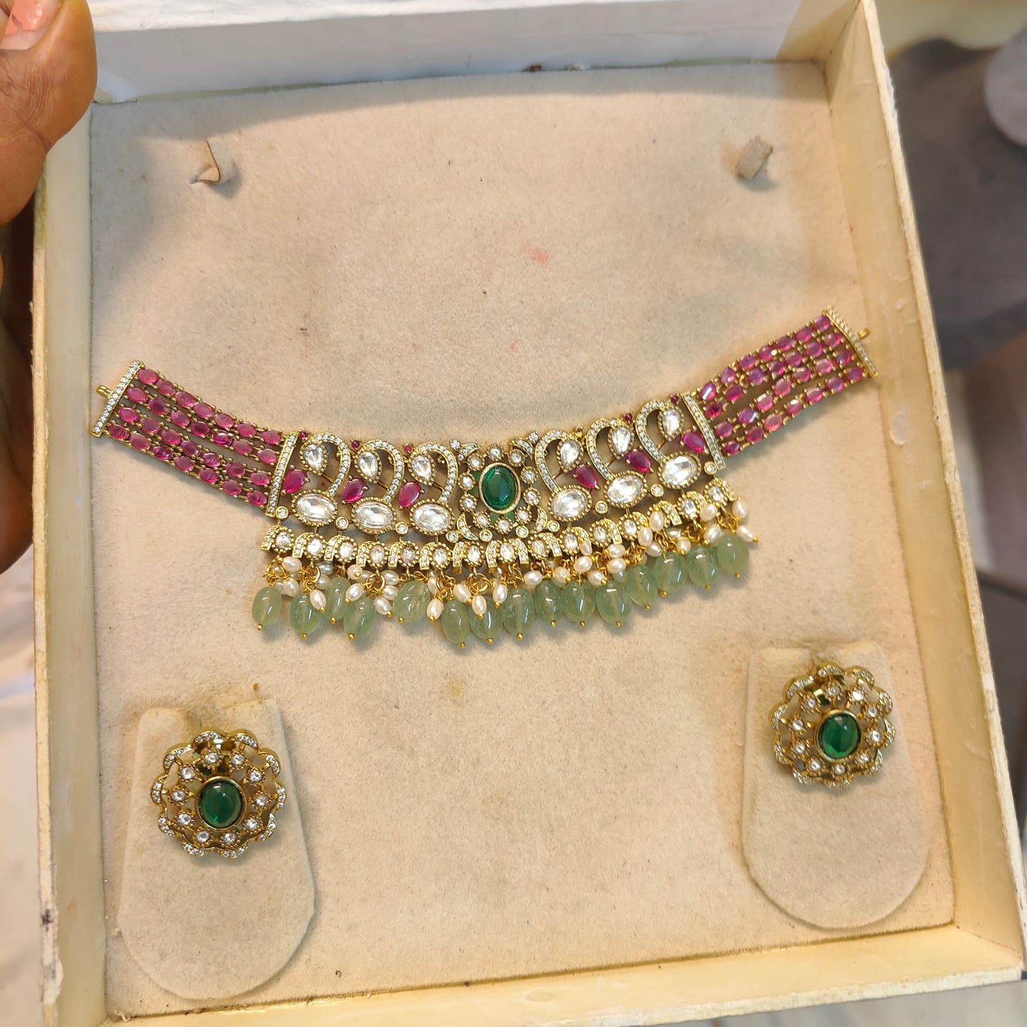 Ruby Moissanite jadau chokerset