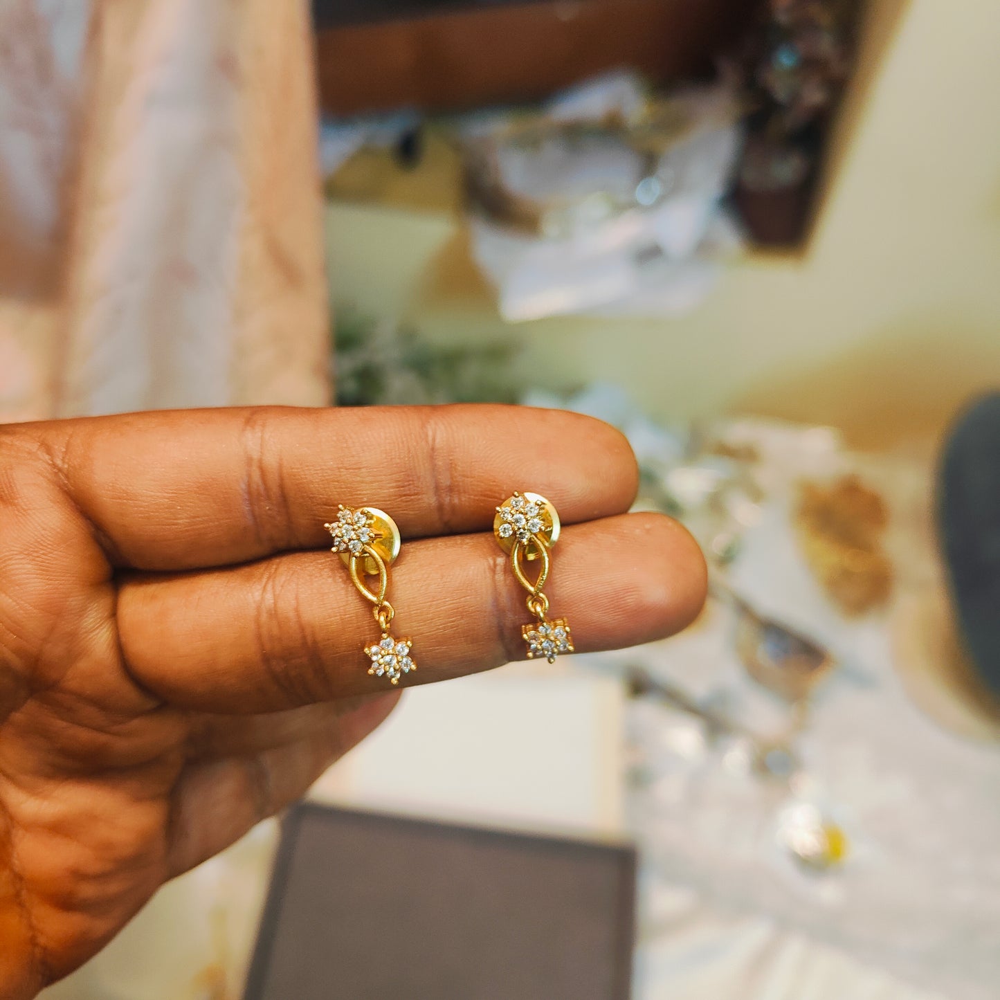 Floral Cz Drop necklace set