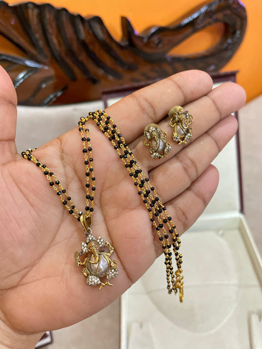 Ganesha pearl black beads chain 16 inches